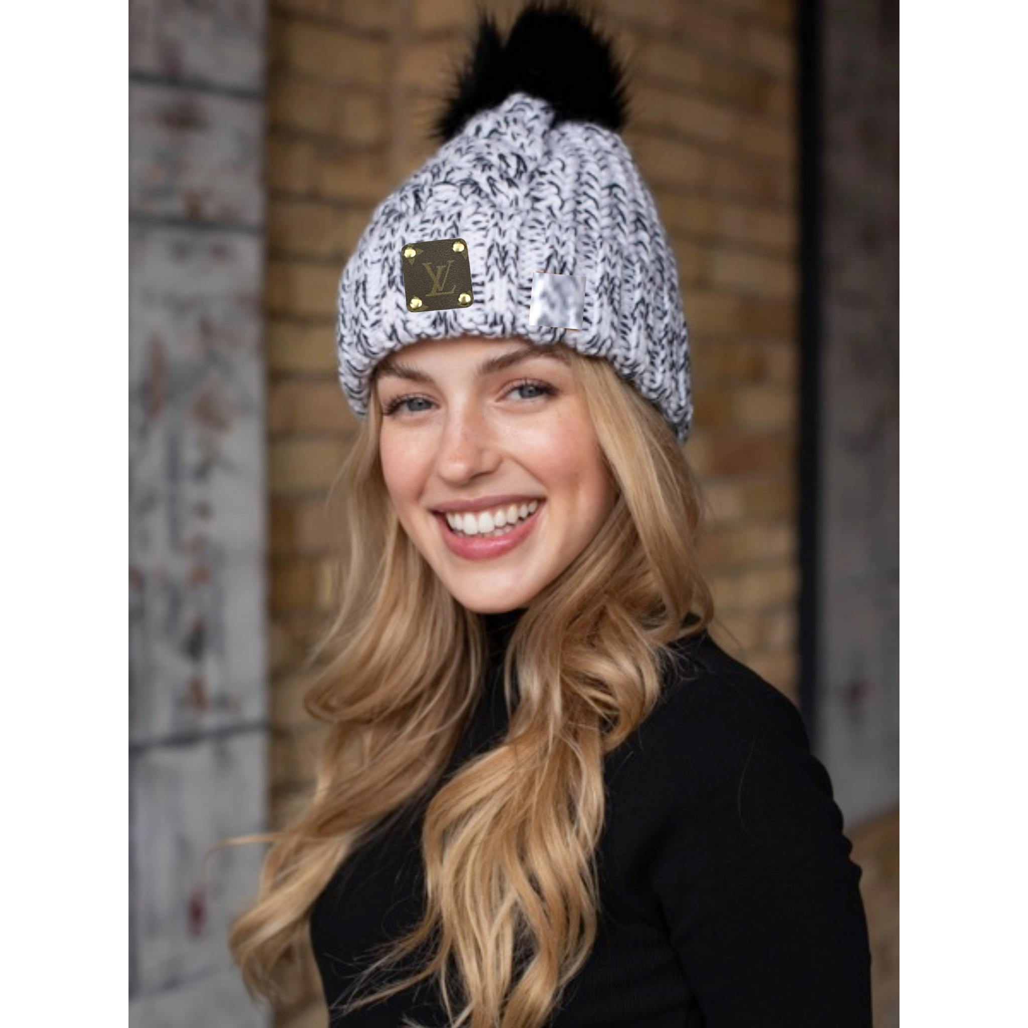 Upcycled White & Black Marled Beanie