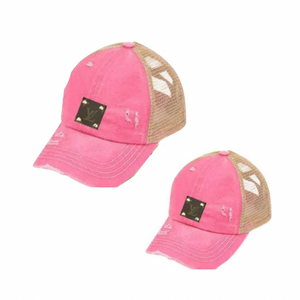 Bright Pink Upcycled Mommy & Me Hat Set