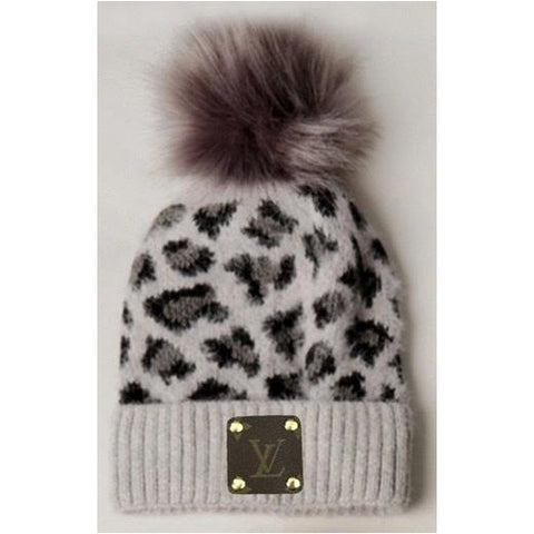 Grey Upcycled Soft Leopard Beanie