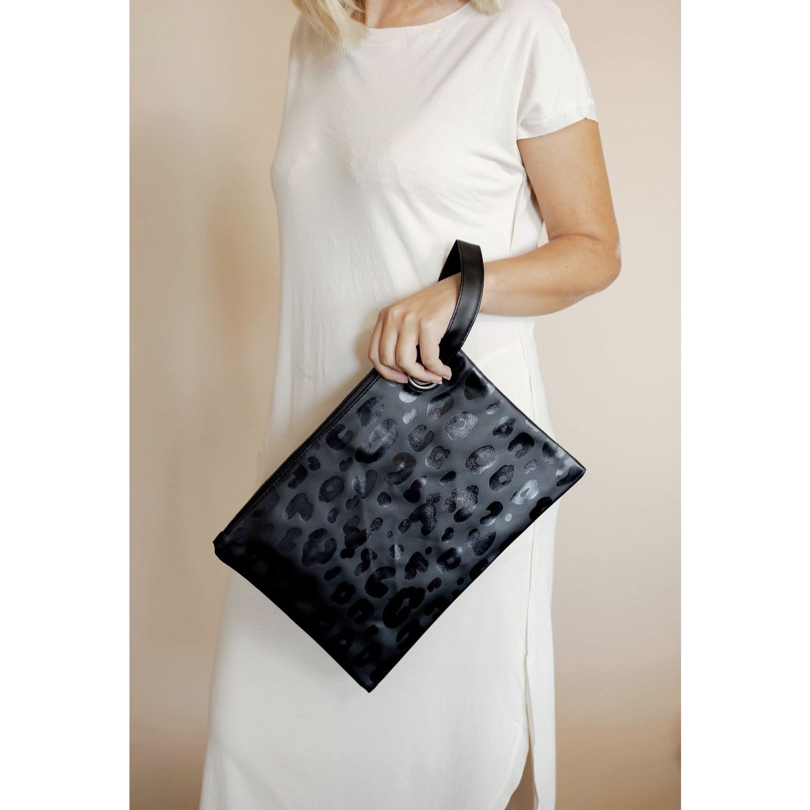 Luxe Leopard Clutch- Black