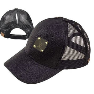 Black Upcycled Glitter Baseball Hat