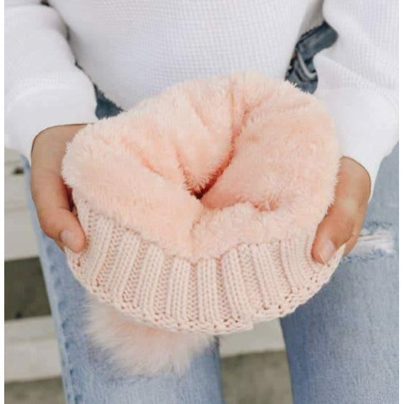 Blush Upcycled GG Knit Beanie with Sherpa Lining