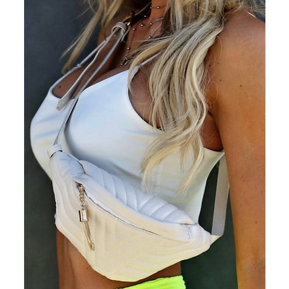 Quilted Crossbody Belt Bag/Fanny Pack- Off White