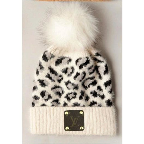 Off-White Upcycled Soft Leopard Beanie