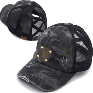 Black Upcycled Camo Baseball Hat