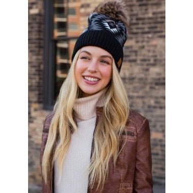 Black Tribal/Tan Pom Beanie