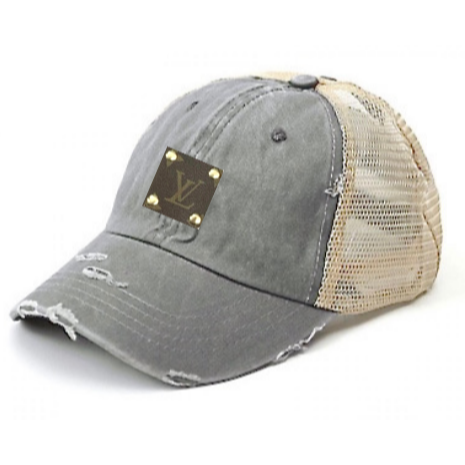 Grey Upcycled Distressed Denim Baseball Hat