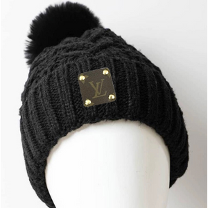 Black Upcycled Cable Knit Beanie with Thermal Lining