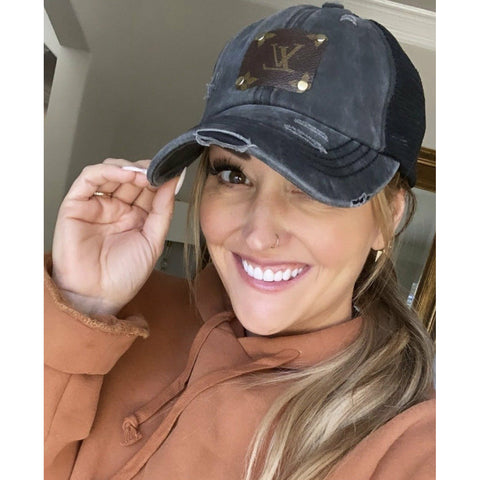 Black/Black Upcycled Distressed Denim Baseball Caps