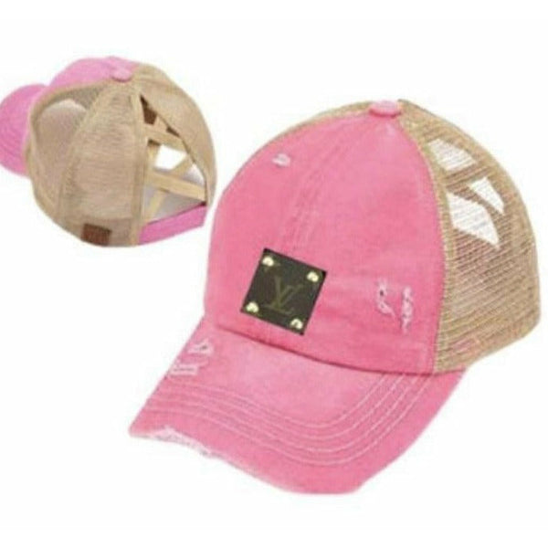 Bright Pink Upcycled Distressed Baseball Hat