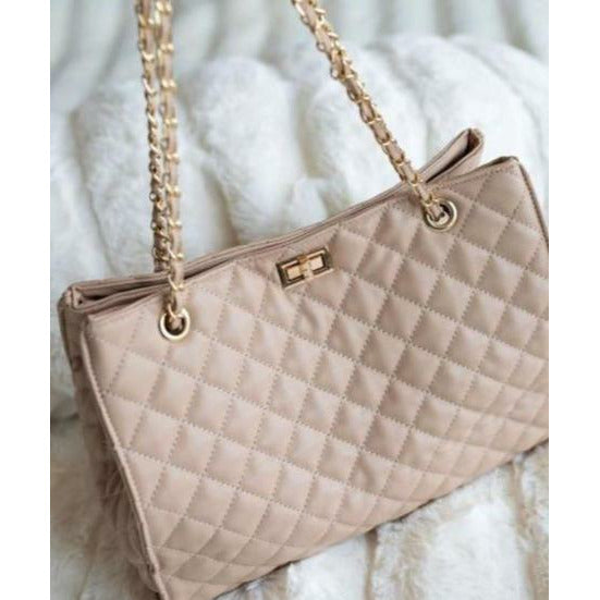 Serena Quilted Handbag- Nude