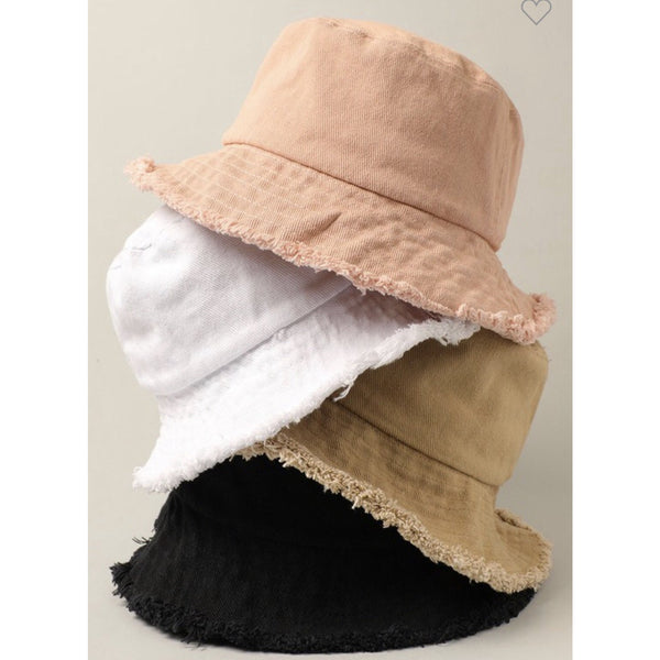 Tan Bucket Hat- Freyed Edges