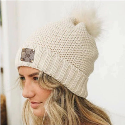 Upcycled GG Cream Knit Beanie with Sherpa Lining