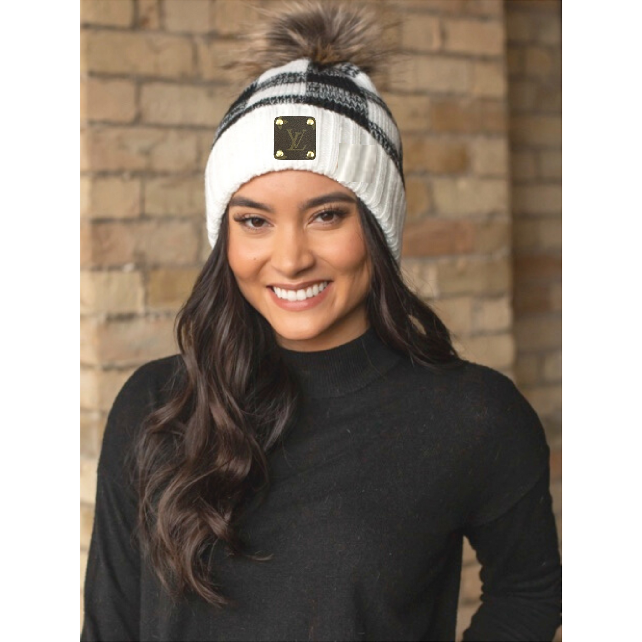 Upcycled White Buffalo Plaid Beanie