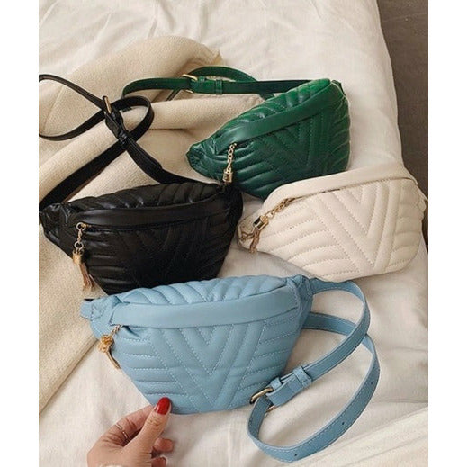 Quilted Crossbody Belt Bag/Fanny Pack- Off White