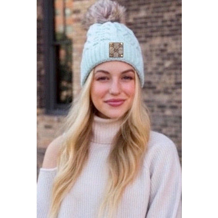 Upcycled GG Mint/Tan Pom Beanie