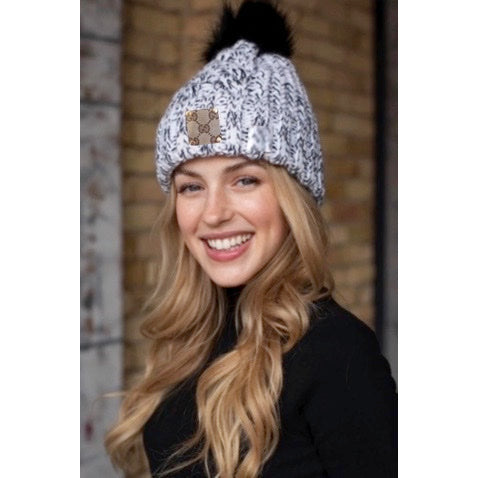 Upcycled GG White & Black Marled Beanie