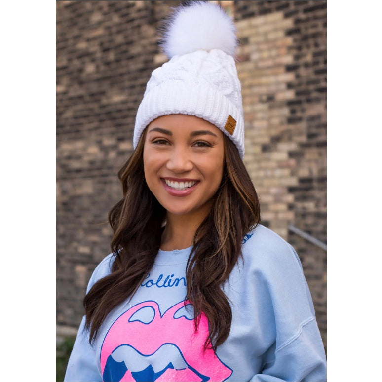 White Beanie- White Pom