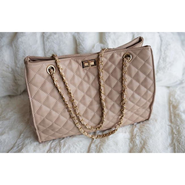 Serena Quilted Handbag- Nude