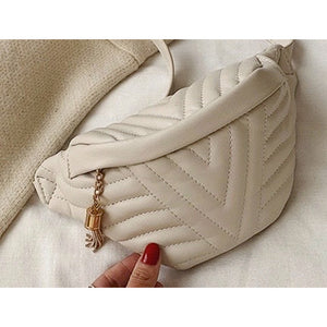 Quilted Crossbody Belt Bag/Fanny Pack- Off White