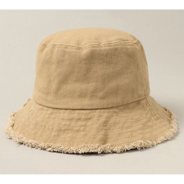 Tan Bucket Hat- Freyed Edges