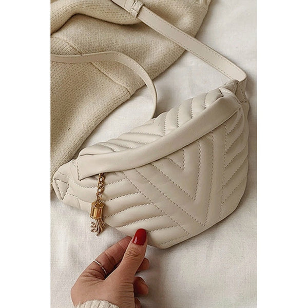 Quilted Crossbody Belt Bag/Fanny Pack- Off White