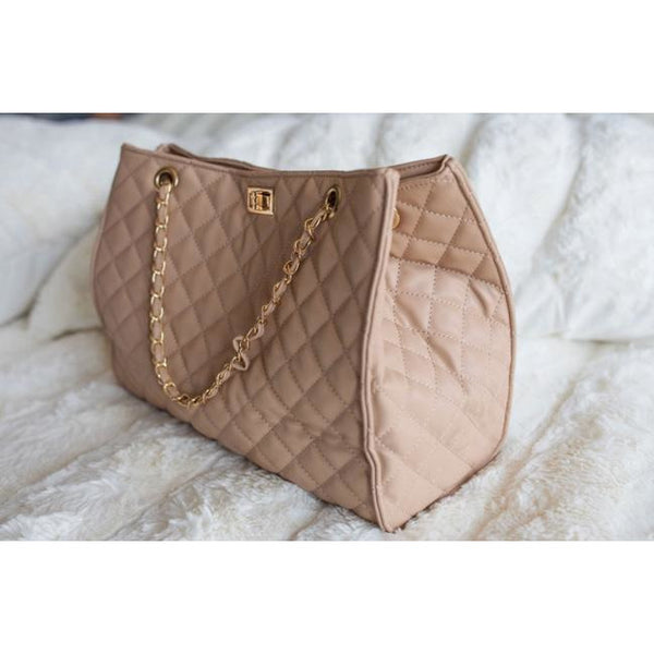 Serena Quilted Handbag- Nude