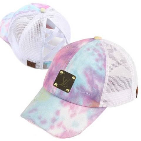 Pink/White Upcycled Tie Dye Baseball Hat