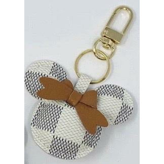 Luxe Checkered Mouse Key Chain- Cream