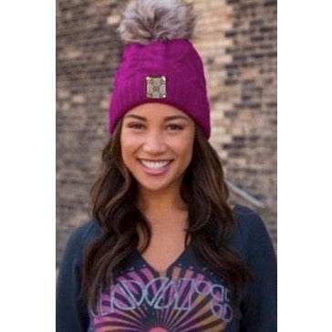 Upcycled GG Magenta/Tan Pom Beanie