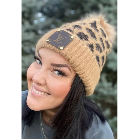 Camel Upcycled Soft Leopard Beanie