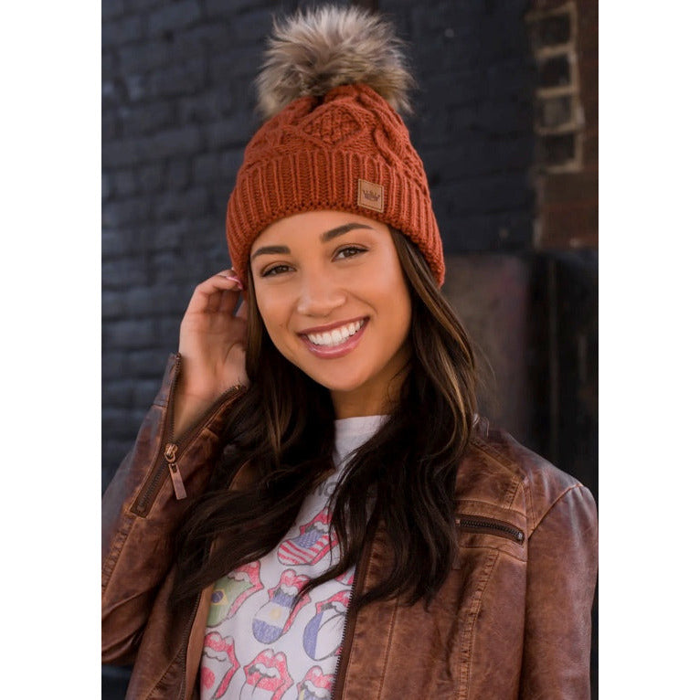 Burnt Orange Beanie- Tan Pom