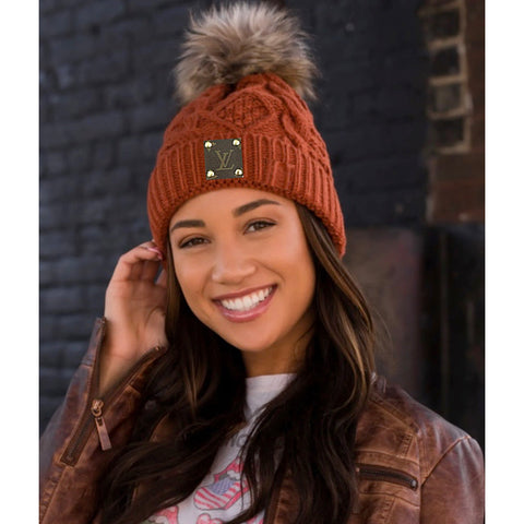 Beanie with LV patch and antique hardware – Patches Of Upcycling